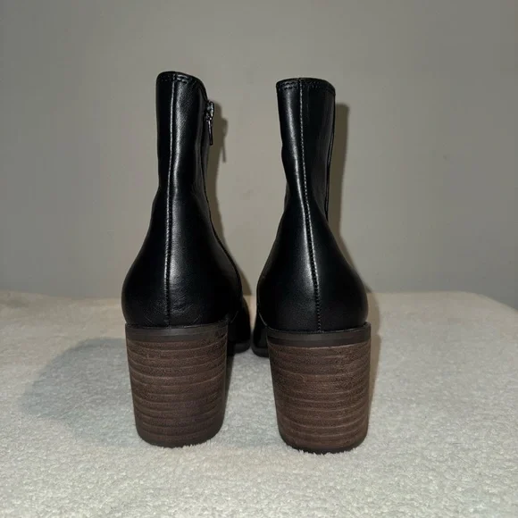 Lucky Brand Black Leather Ankle Boots with Chunky Heel - Picture 3 of 5